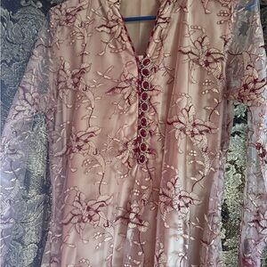 Elegant Pink Floral Embroidered Dress